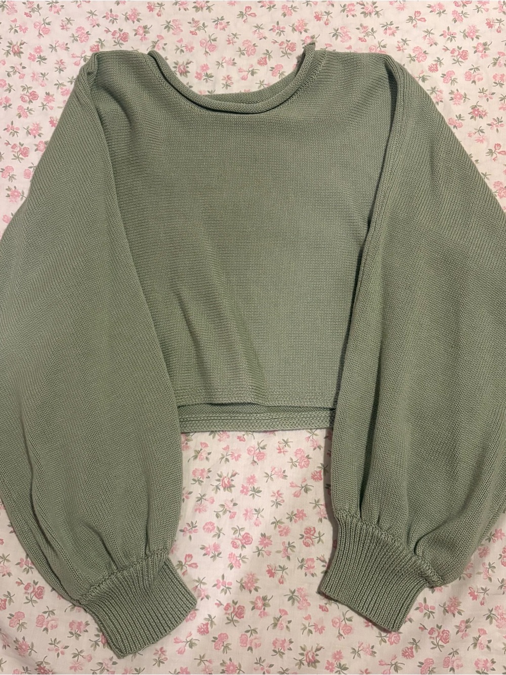 Princess Polly Women's Sage Green Balloon Sleeve Cropped Top